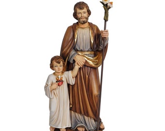 St. Joseph with Jesus as boy Wooden Statue, Life size Saint Religious Statues Sculptures,Church supplies,Religious Catholic christian gifts,