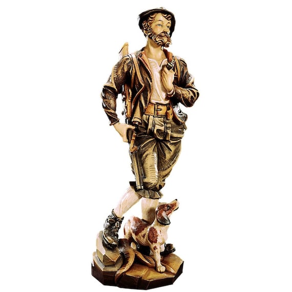 Cazador con perro Decoración de madera, Estatua de madera, Regalos