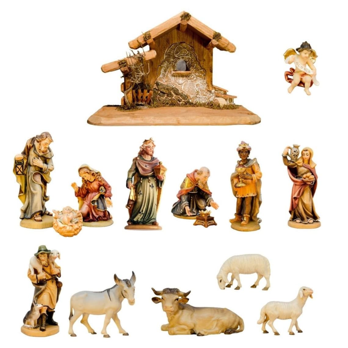 Traditional Wooden Christmas Nativity Scene Set With Stable Etsy