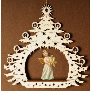 Christmas Tree with angel and star - Religious Catholic gifts, Christmas gifts, Christmas decoration, Wooden decoration, Hanging decor