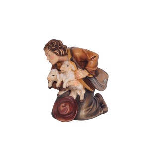 Pastor arrodillado con 2 corderos - Animales de belén Kostner, Figuras de belén, Conjunto de belén, Regalos cristianos católicos religiosos,