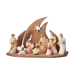 Nativity scene Ambiente with 12 figures LE Wooden Stable, Nativity Figurines, Religious Catholic Christian Gifts, Christmas decor
