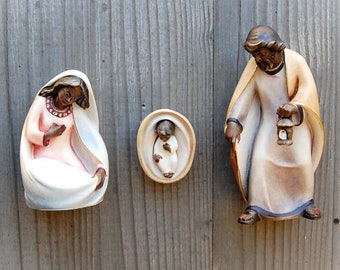 African Holy Family Nativity Set - Hand-Painted Maple Wood Figures