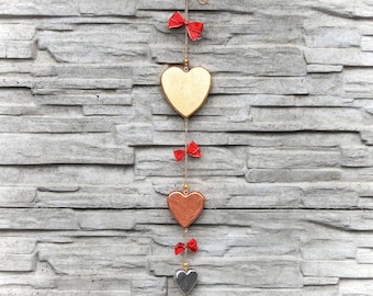 Guirnalda de corazones de madera para pared – Decoración rústica navideña