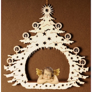 Christmas Tree with angel Raffaello - Religious Catholic gifts, Christmas gifts, Christmas decoration, Wooden decoration, Hanging decor