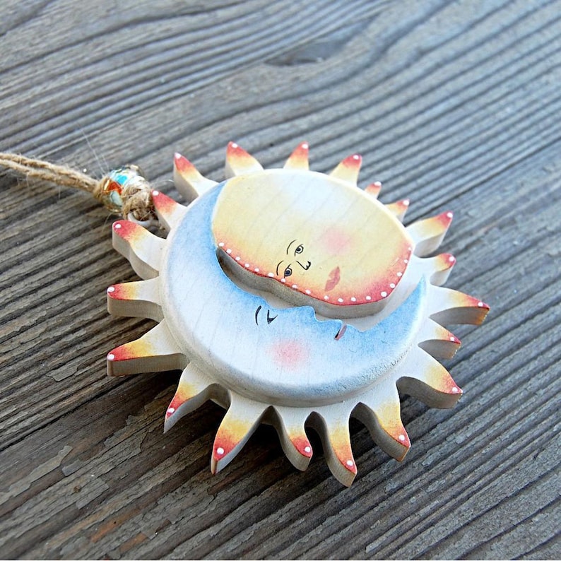 Hand-painted Wooden Sun and Moon Ornament, Choralis Art - Etsy