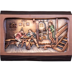 Wooden relief &quot;Hunter’s inn&quot; Wooden decoration, wooden gifts, original gifts, unique gifts, wooden statue, home decoration, statue