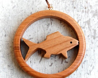Cherry Wood Fish Decoration - Hanging Ornament, Natural Wood Gift