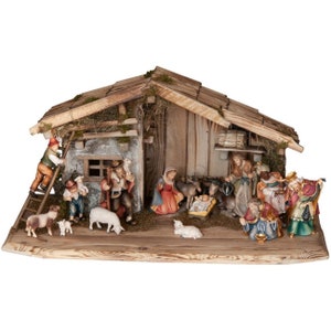 Krippenset Rasciesa mit Stall und 15 Figuren Krippenfiguren - Religiöse katholische christliche Geschenke