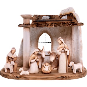 Wooden nativity scene Fides with 9 figures Christmas Nativity Scene Set with Stable - Nativity figurines - Religious Catholic gifts