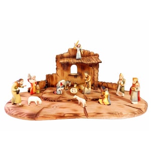 Romanesque Nativity Scene Set Romanesque Wooden Christmas Nativity Scene Set with Stable - Nativity figurines - Religious Catholic Christian