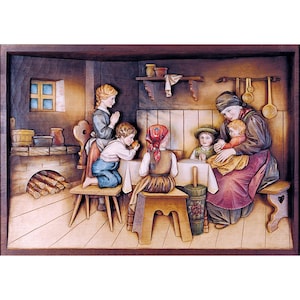 Wooden relief &quot;Praying family&quot; Wooden decoration, wooden gifts, original gifts, unique gifts, wooden statue, home decoration, statue