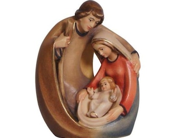 Hand-Painted Wooden Holy Family Nativity Scene, Modern Christmas Crib