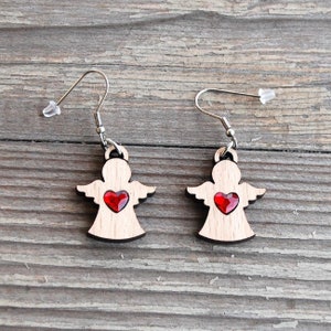 Wooden Earrings Angels Crystal, Unique gifts for women, Wooden Jewelry, Valentine&#39;s Day gift, Mother&#39;s day gifts