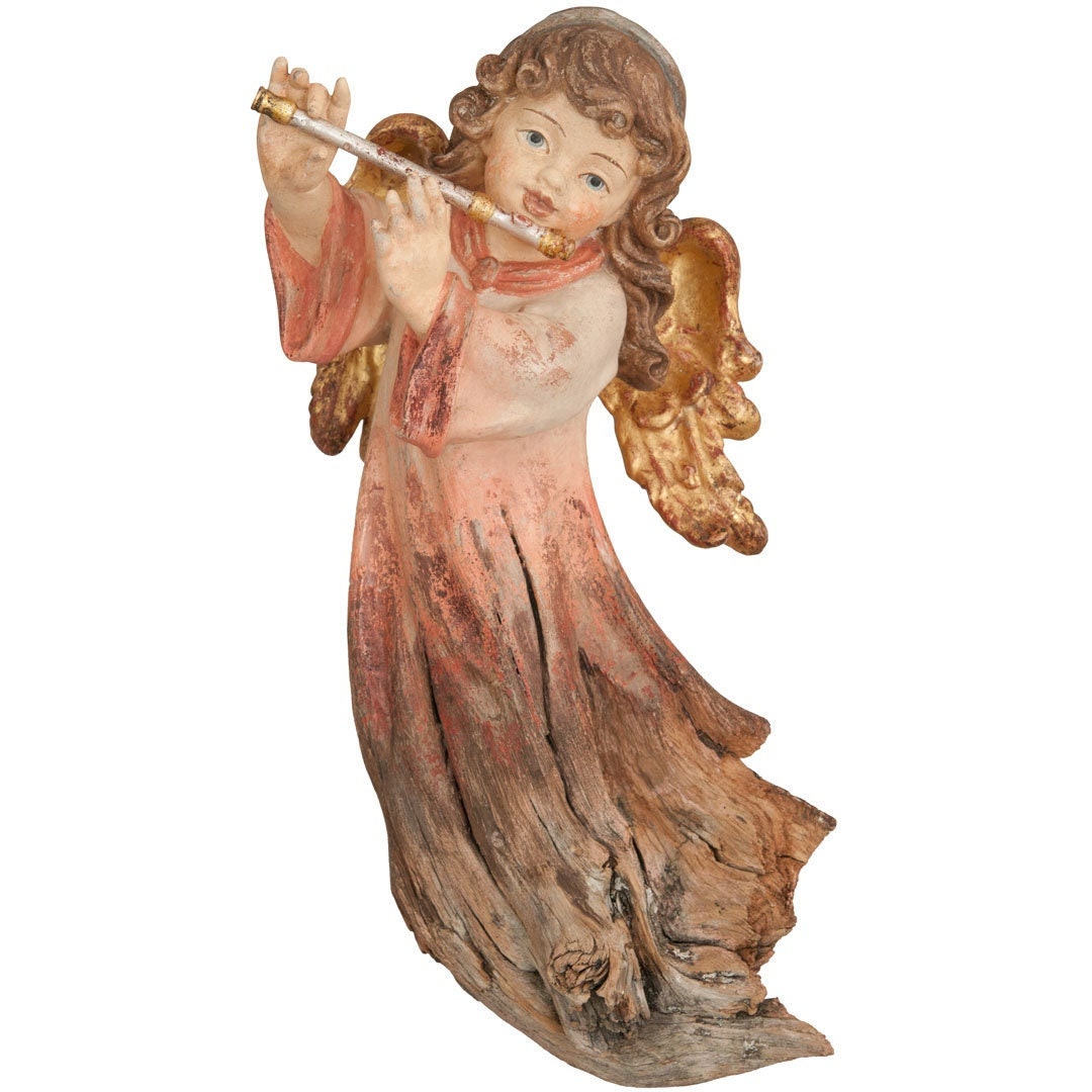 Hand-painted Wooden Angel Statue – Religious Gift, Flute Root Decor - Etsy