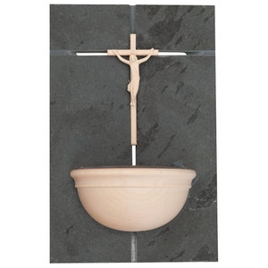 Slate Holy Water Font with Crucifix Holy water with crucifix Wooden Slate Holy Water Catholic decoration Holy Water Baptism Church