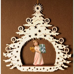 Christmas Tree with angel and present - Religious Catholic gifts, Christmas gifts, Christmas decoration, Wooden decoration, Hanging decor