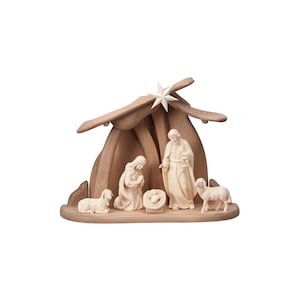Wooden Nativity scene Holy Family with 6 figures AD Wooden Stable, Nativity Figurines, Religious Catholic Christian Gifts, Christmas decor
