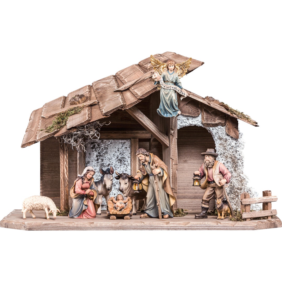 Wooden Nativity Scene With 9 Figures – Hand-painted Christmas Nativity ...