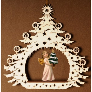 Christmas Tree with angel and tree - Religious Catholic gifts, Christmas gifts, Christmas decoration, Wooden decoration, Hanging decor