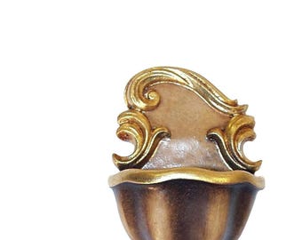 Carved Maple Wood Holy Water Font, Gold-Plated Catholic Gift