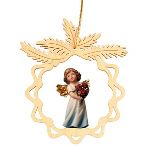 Round star with angel roses - Religious Catholic gifts, Christmas gifts, Christmas decoration, Wooden decoration, Hanging decor