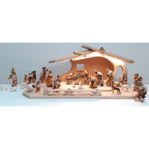Nativity scene with light Three Kings with 31 figurines Wooden Nativity Scene Set, Nativity Figurines, Religious Catholic Christian Gifts,