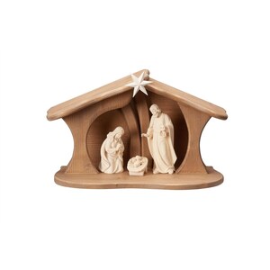 Wooden Nativity scene Luce with 4 figures AD Wooden Stable, Nativity Figurines, Religious Catholic Christian Gifts, Christmas decor