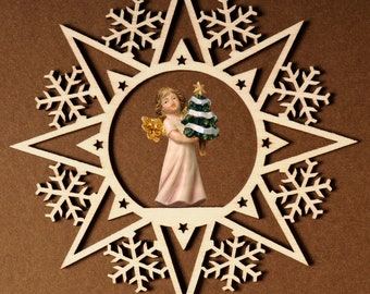 Houten kerstornament engel – ster en dennenboom, religieus cadeau