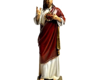 Hand-Painted Sacred Heart of Jesus Resin Statue, Religious Figurine