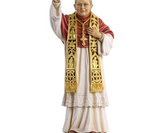 Hand Carved Pope Benedict XVI Wooden Statue, Religious Gift