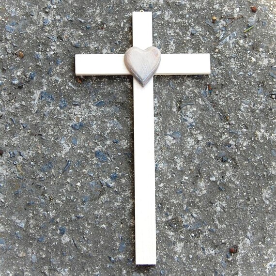 Croce Da Parete In Legno Chiaro Con Cuore 35 Cm - Regalo Religioso Cristiano - 4