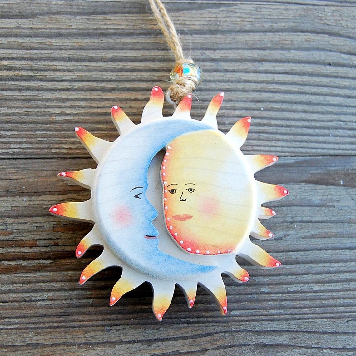 Wooden Sun and Moon Spring Easter Summer Decoration Ornament Etsy