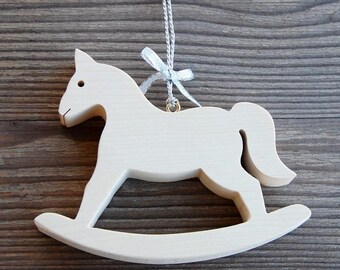 Maple Wood Rocking Horse Decoration with Silver Bow