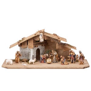 Nativity of the Holy Night with 14 figurines RA Wooden Stable, Nativity Figurines, Religious Catholic Christian Gifts, Christmas decor