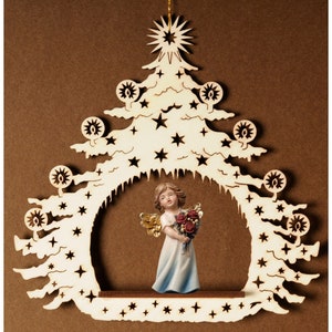 Christmas Tree with angel and roses - Religious Catholic gifts, Christmas gifts, Christmas decoration, Wooden decoration, Hanging decor