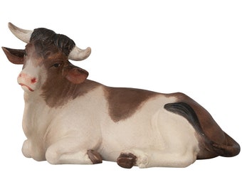 Hand-Carved Maple Wood Lying Cow Statue – Italian Decor