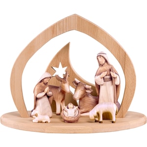 Wooden nativity scene Fides with 8 figures Christmas Nativity Scene Set with Stable - Nativity figurines - Religious Catholic gifts