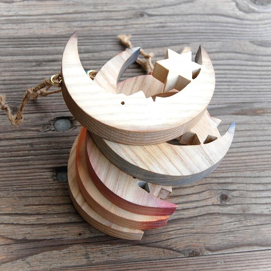 月と星の木製壁窓装飾オーナメント - Etsy 日本
