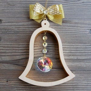 Hollow Wooden Bell with Crystal Luxury Wooden Bell with Crystal Wall Window Decoration Ornament