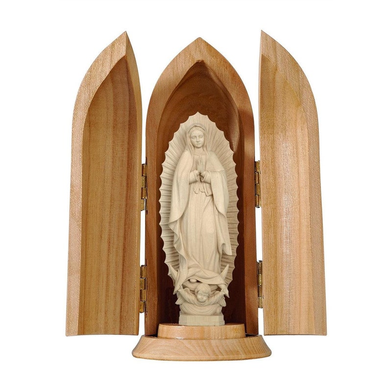Our Lady of Guadalupe Wooden Statue in Niche, Hand-painted Catholic ...