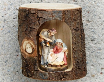 Nativity Holy Family in wooden Log - Nativity Log Catholic gifts Religious gifts Christian gifts Wooden christmas decoration Nativity scene