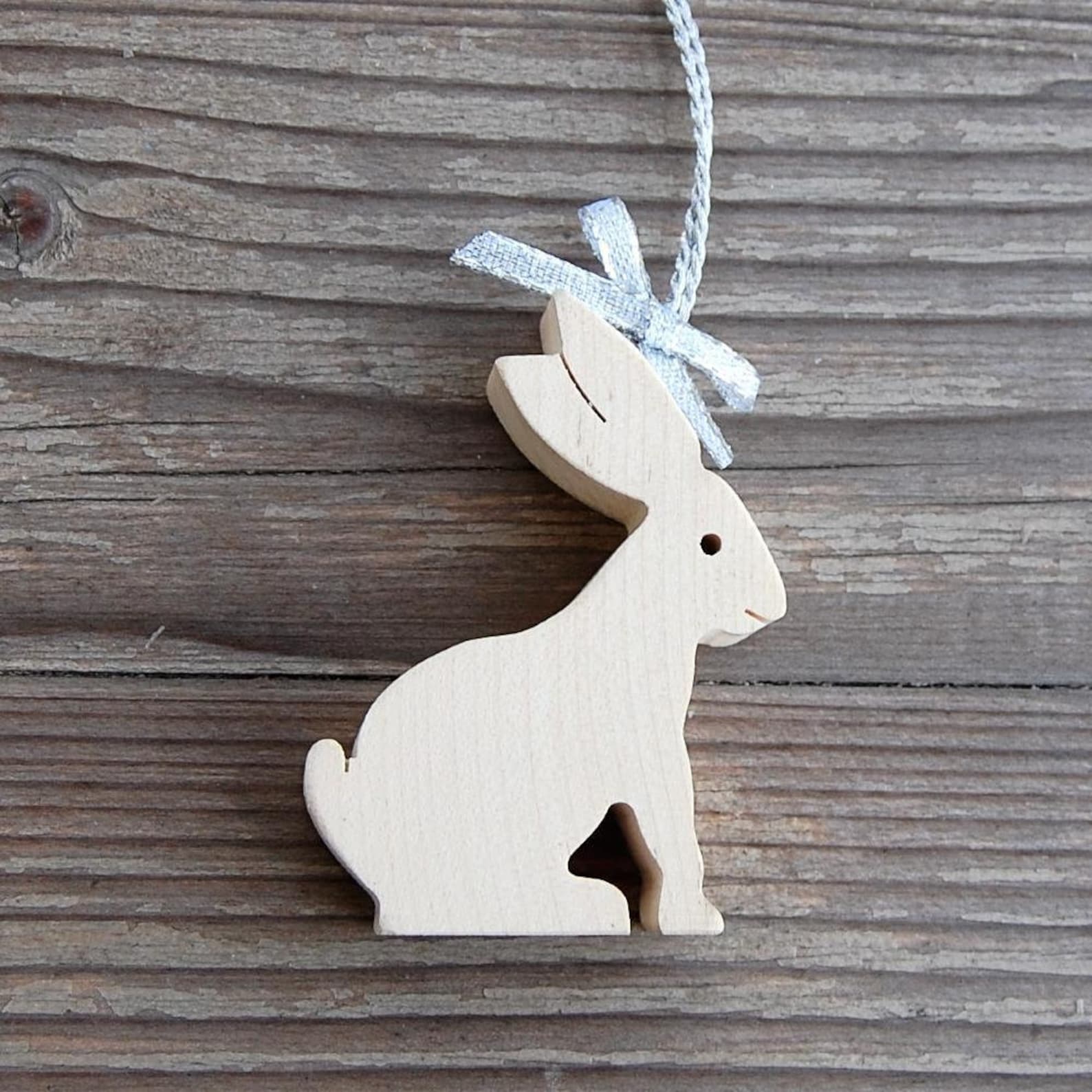 Maple Wood Rabbit Decoration With Silver Bow - Etsy