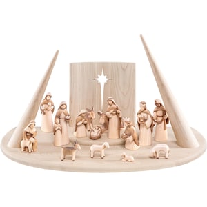 Wooden nativity scene Fides with pillars and 16 figures Christmas Nativity Scene Set with Stable - Nativity figurines - Religious Catholic