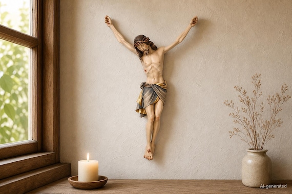 Siena Wooden Corpus of Christ, Hand-Carved Catholic Crucifix Figure & Church Wall Decor