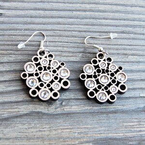 Wooden Earrings Circles crystal, Unique gifts for women, Wooden Jewelry, Valentine&#39;s Day gift, Mother&#39;s day gifts