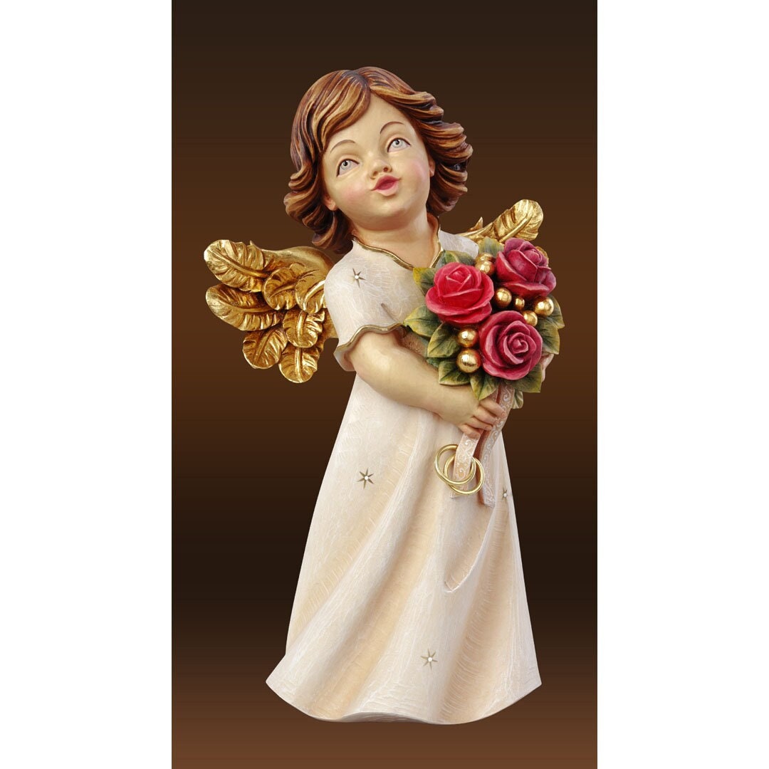 Wedding Angel With Roses, Hand-painted Maple Wood Catholic Decor - Etsy