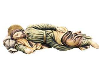 Sleeping Saint Joseph Wooden Statue, Hand-Painted, Made in Italy
