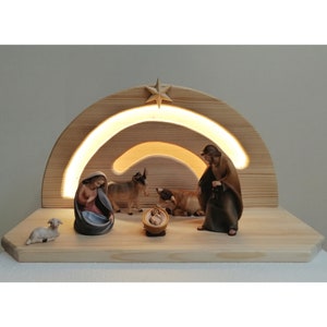 Belén Moderno con Luz 7 piezas - Belén, Juegos de Belén, Navidad, decoración navideña, decoración de madera, artículos de iglesia,