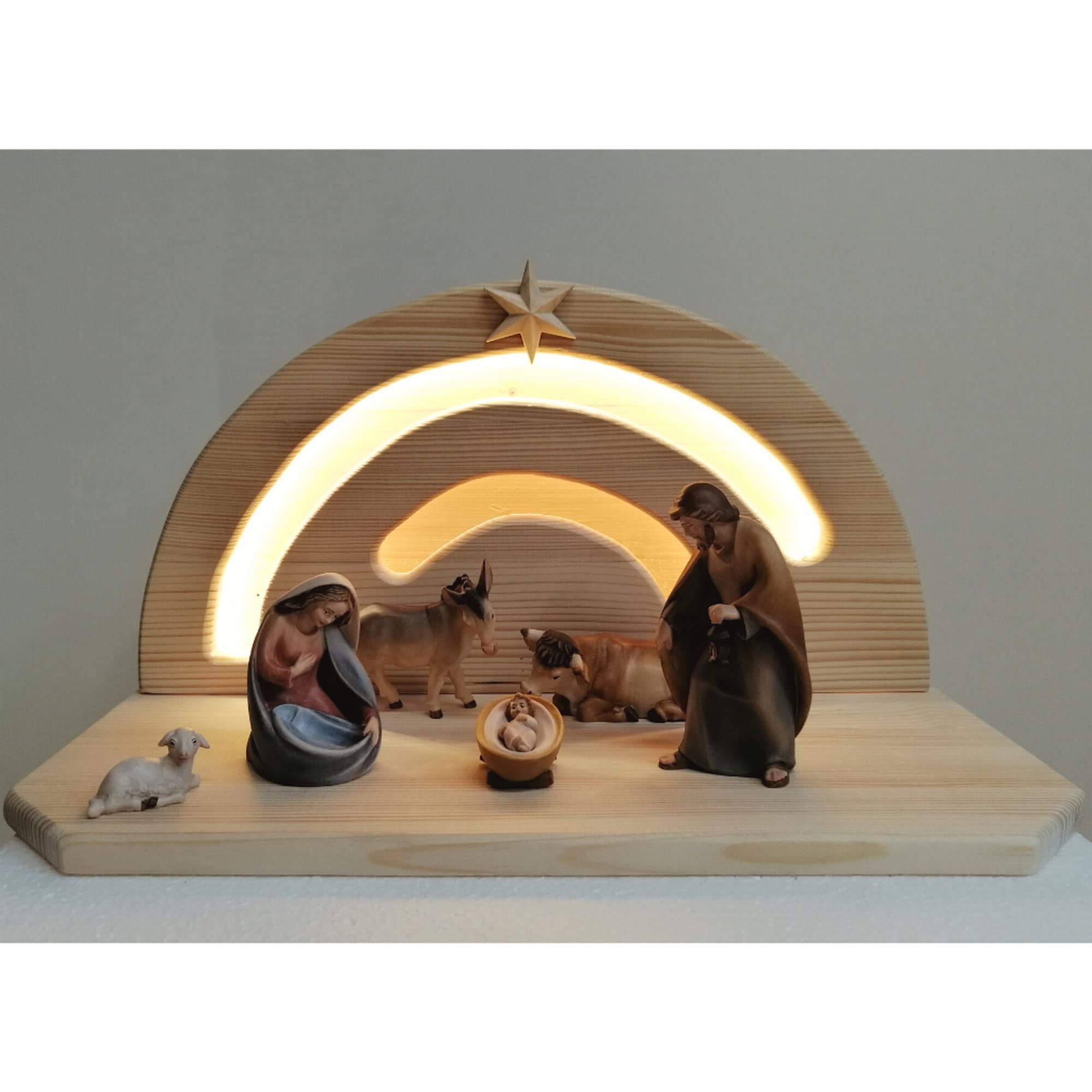 Modern Wooden Nativity Scene With Light – 7 Piece Maple Wood Set (3.54 ...